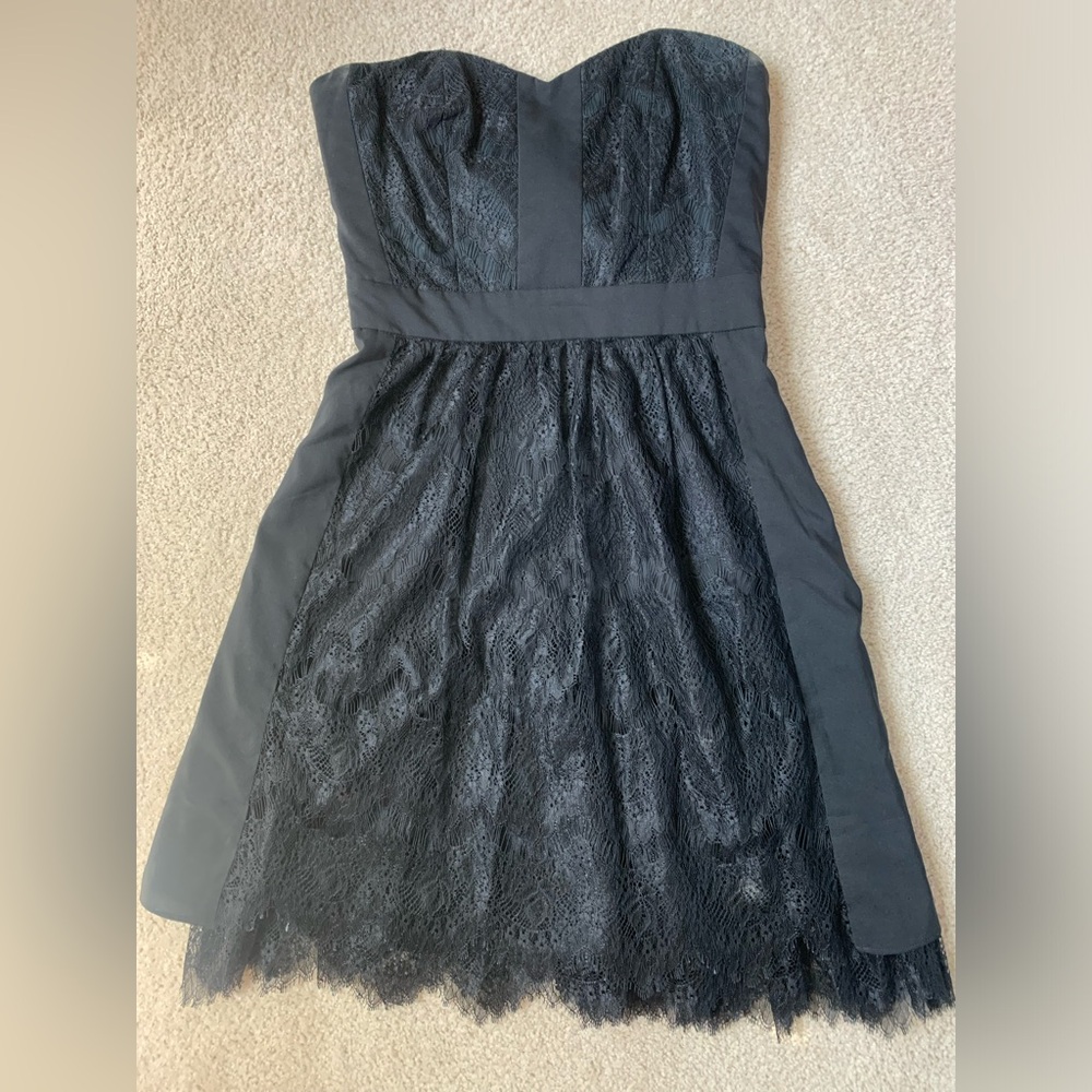 Black strapless lace mini dress. Size 2.